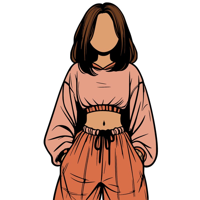 realistic girl faceless with baggy pants and a crop top