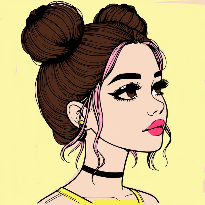 realistic girl with buns on the top of her head