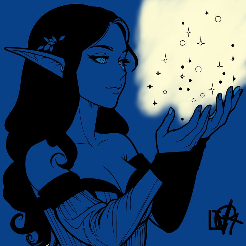 realistic elf girl doing magic