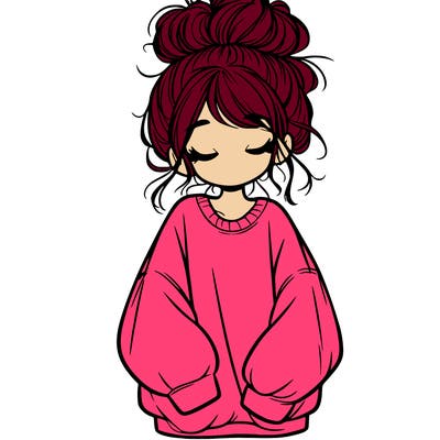girl with baggy sweatshirt and messy bun