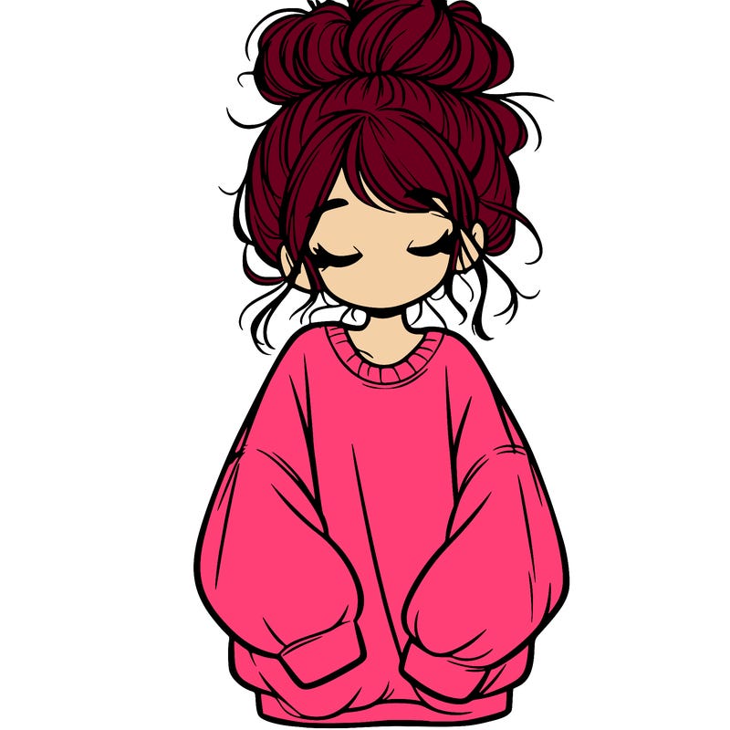 girl with baggy sweatshirt and messy bun