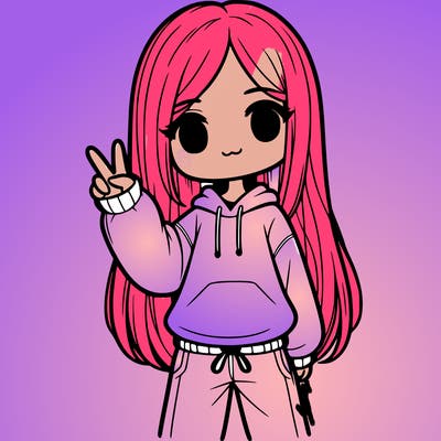 girl with straight down hair wearing a sweater and sweatpants doing the peace sign