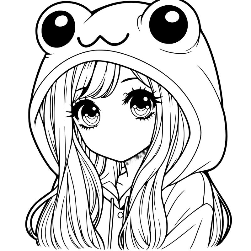 a pretty girl wearing a frog hoodie portrait with long hair
