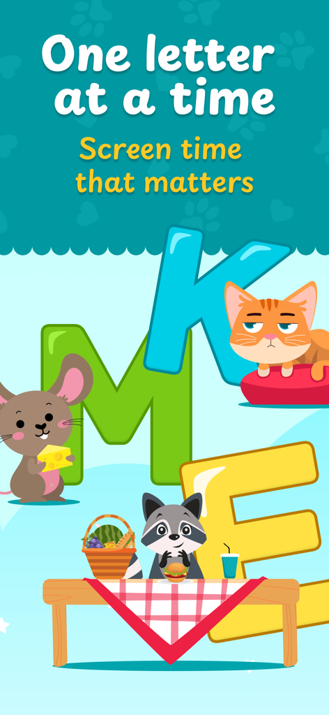 ABC. Learn Alphabet for Kids - Alphabet learning app for kids featuring colorful letters and cute animal characters with educational text
