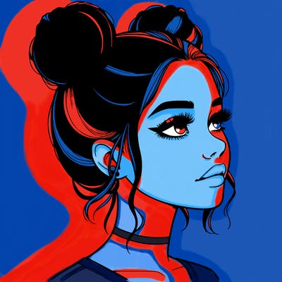 realistic girl with buns on the top of her head