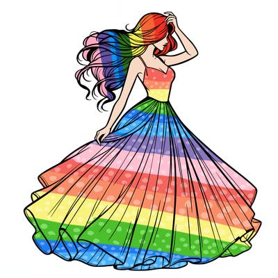 realistic woman with dress flowing in the wind