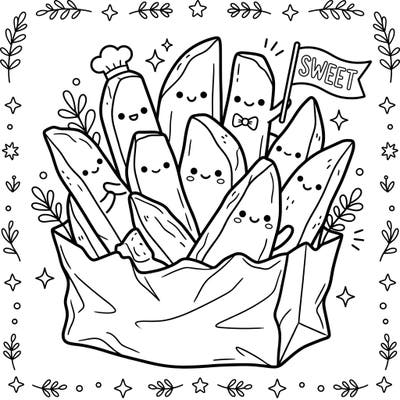 Bring these happy sweet potato fries to life with your favorite colors! This delightful coloring page offers a fun and engaging activity for young artists.