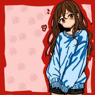 manga teen girl  in a sweater and baggy pants
