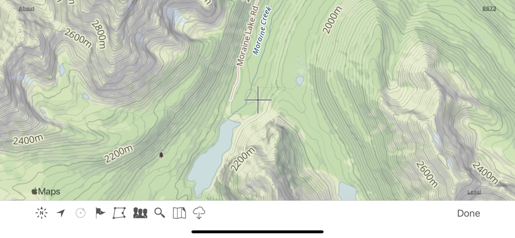 Theodolite - Topographic map interface in the Theodolite app showing contour lines and mountain terrain