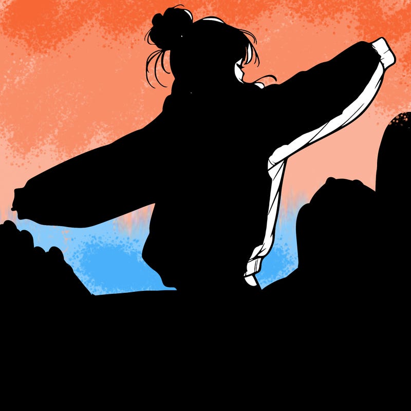 realistic girl jumping with a bun and oversized sweatshirt