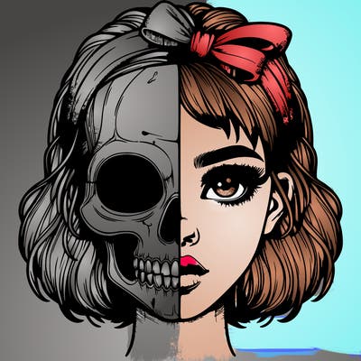 realistic girl with half skull mask