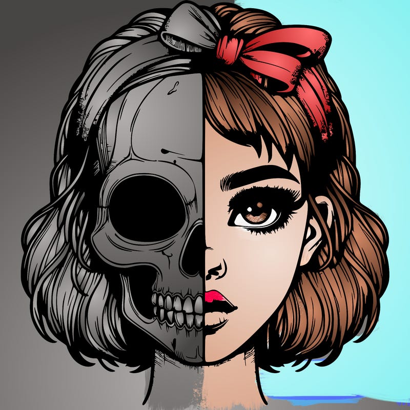 realistic girl with half skull mask