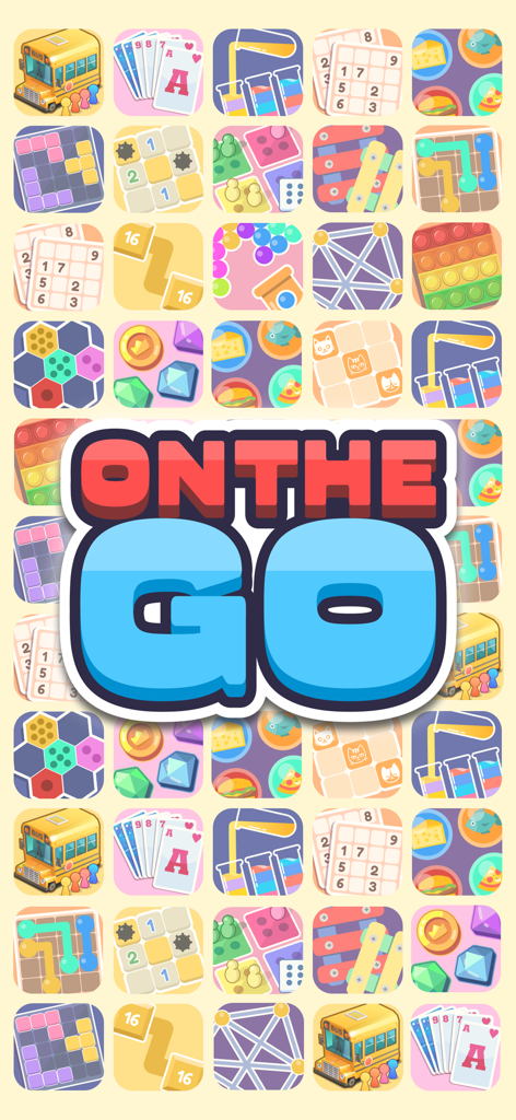 No internet - Offline Games - Colorful grid of various mini game icons with large text saying On The Go