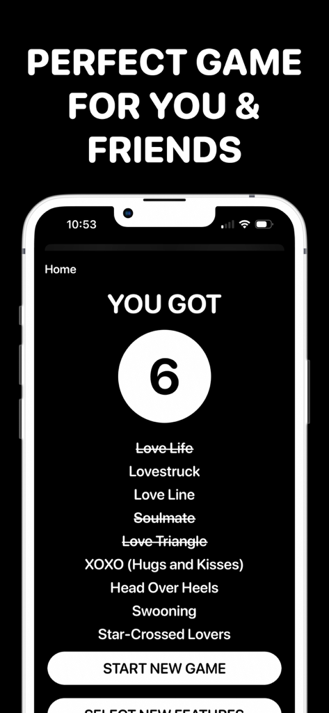 Adult Charades Party Game - Pantalla de resultados del juego de fiesta Charadas para Adultos mostrando la puntuación y las frases adivinadas durante una sesión de juego de fiesta