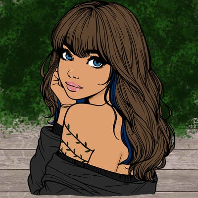 realistic girl with bangs looking over her shoulder