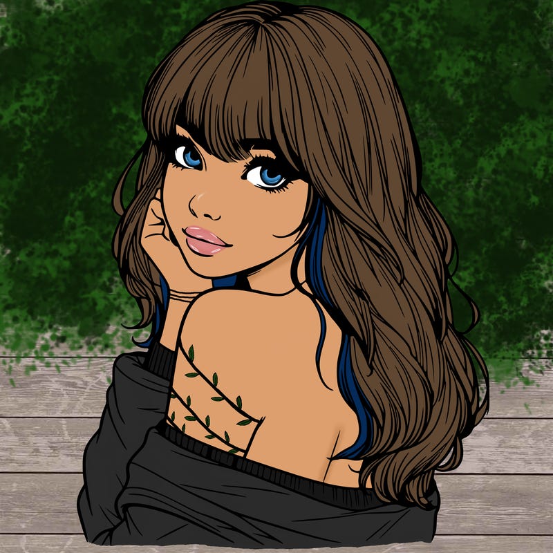 realistic girl with bangs looking over her shoulder