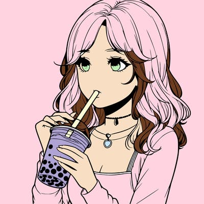 realistic girl drinking boba tea