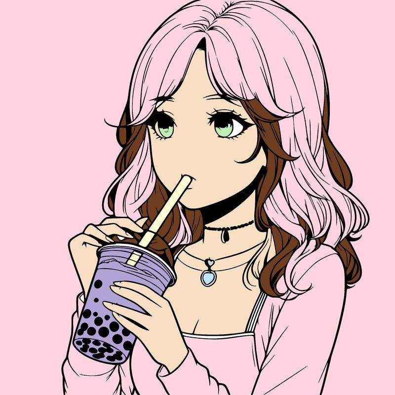 realistic girl drinking boba tea