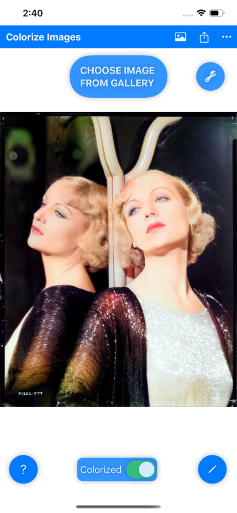 Colorize Images - Colorize Images App zeigt ein koloriertes Vintage-Porträt einer Frau