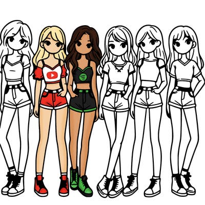 a group of girls wearing crop tops and shorts