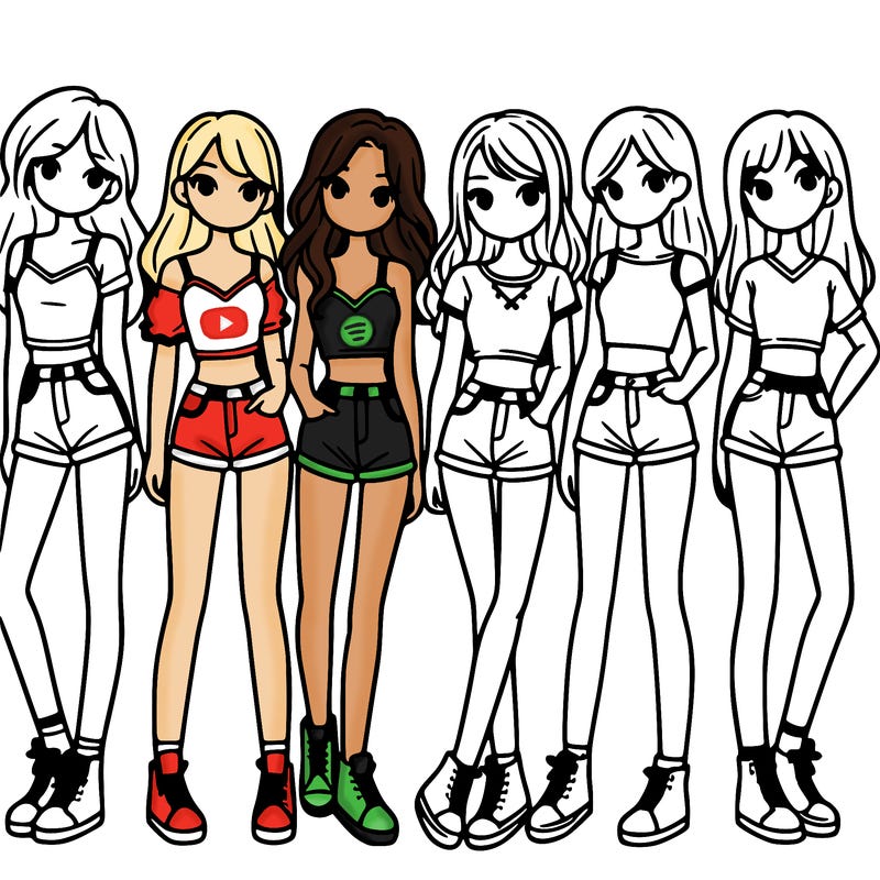 a group of girls wearing crop tops and shorts