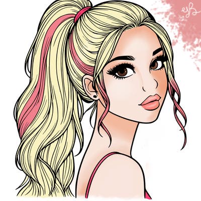 realistic pretty girl with high pony tail