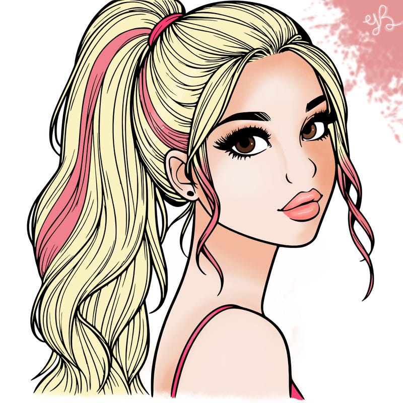 realistic pretty girl with high pony tail