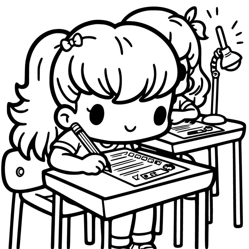 a girl tacking a test