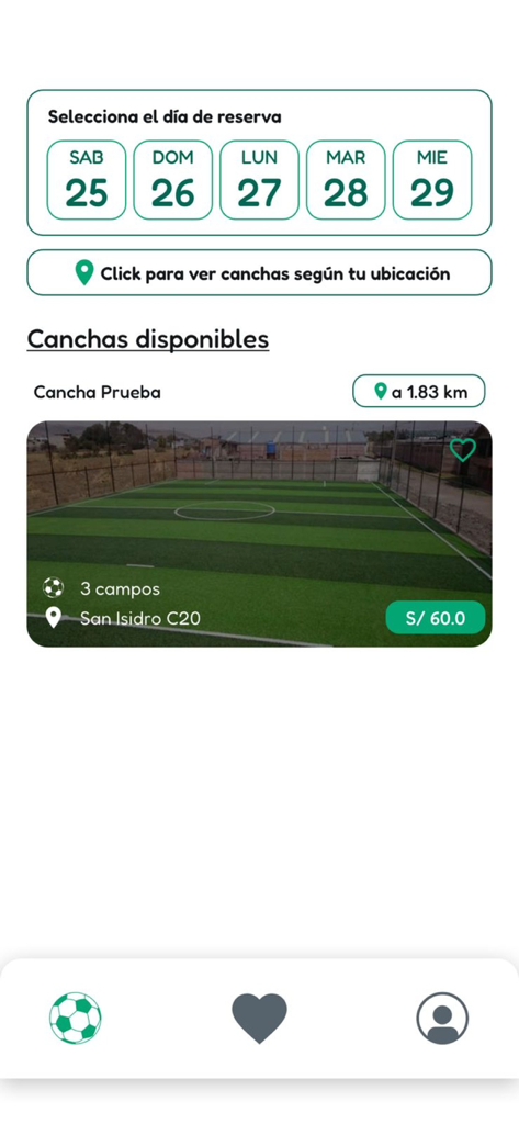 Pichanga App - Pichanga App interface for scheduling soccer matches and finding local fields