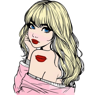 realistic girl with bangs looking over her shoulder