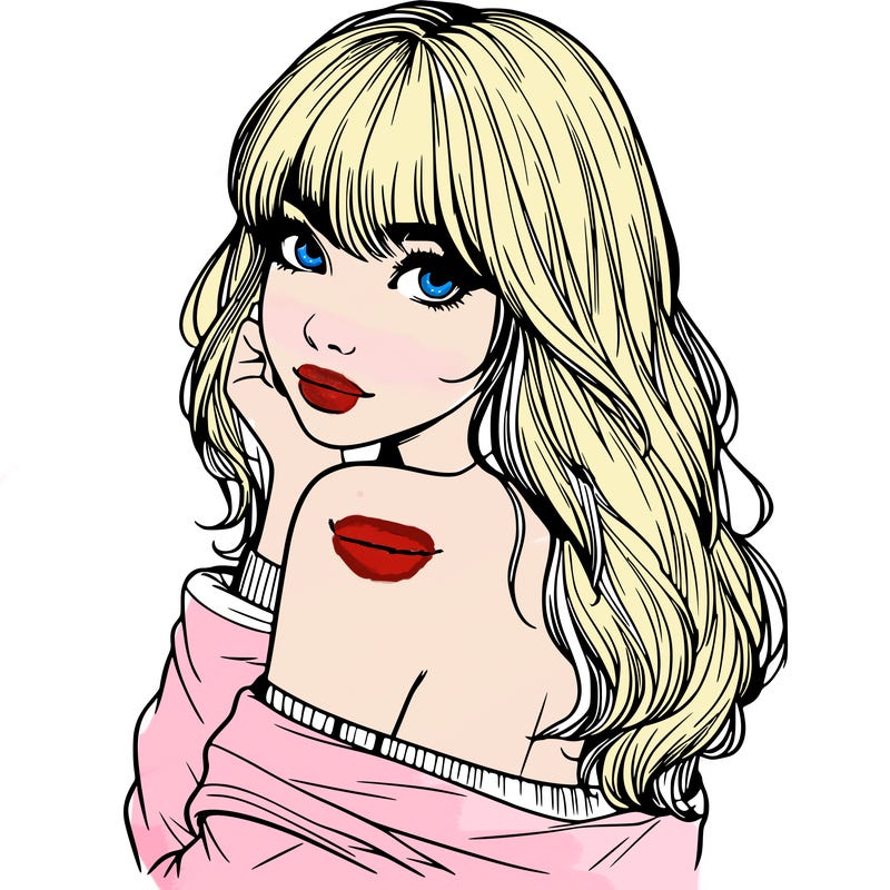 realistic girl with bangs looking over her shoulder