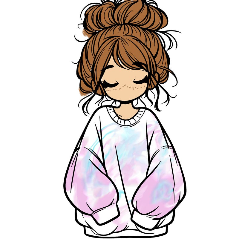 girl with baggy sweatshirt and messy bun