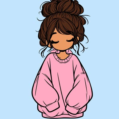 girl with baggy sweatshirt and messy bun