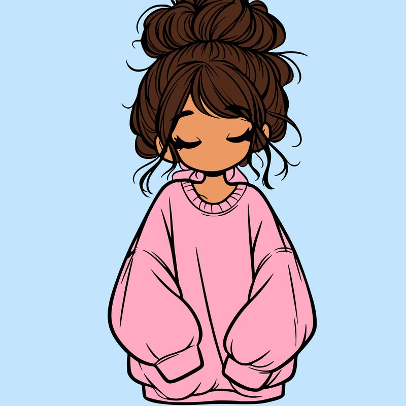 girl with baggy sweatshirt and messy bun