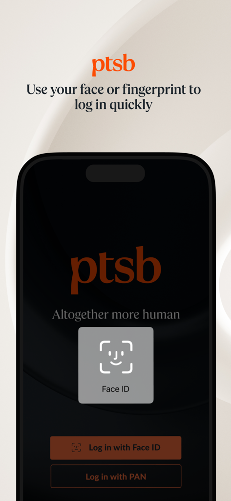 Pantalla de inicio de sesión de la app de banca móvil Permanent TSB con autenticación Face ID