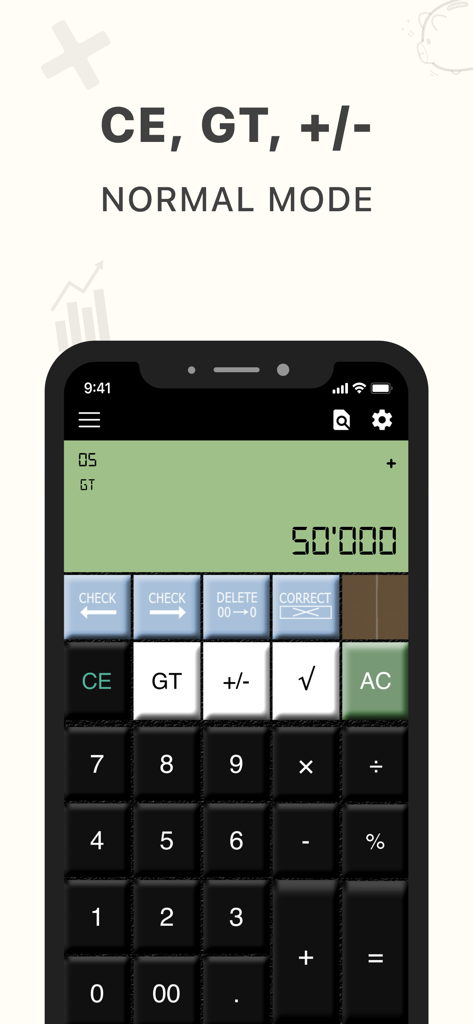 Smartphone screen displaying the Citizen Calculator app in normal mode with classic hardware style buttons
