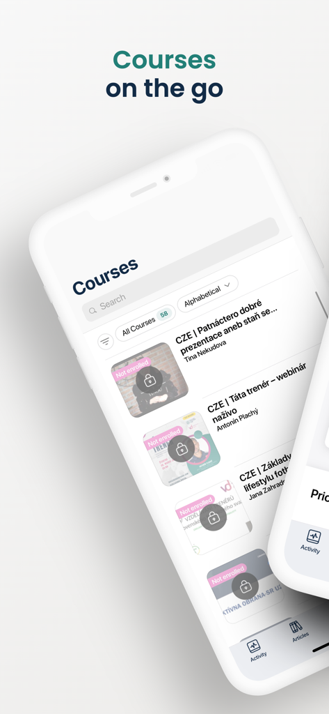 Soccer Coaches Hub - Mobile interface of Soccer Coaches Hub displaying a list of soccer coaching courses on a smartphone screen.