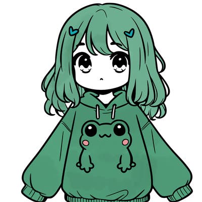 girl wearing frogging sweatshirt