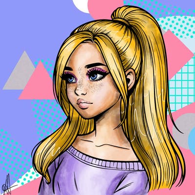 realistic girl with a high ponytail