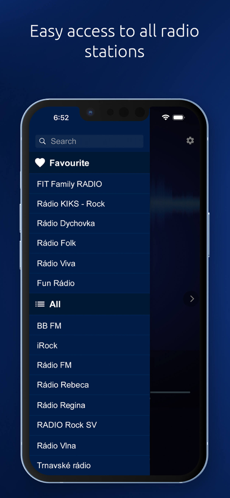 SK Radio - SK Radio mobile Benutzeroberfläche mit einer Liste slowakischer Radiosender
