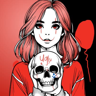 realistic girl holding a skull