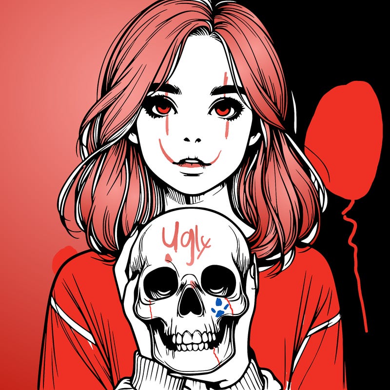 realistic girl holding a skull