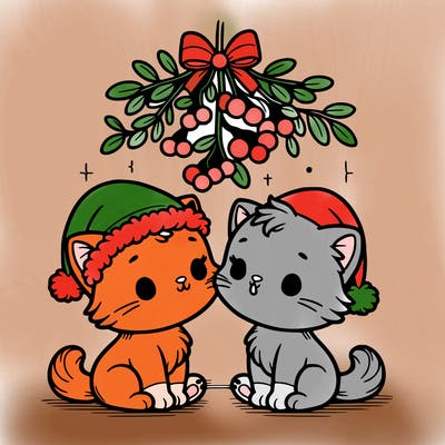 christmas kittens under mistletoe
