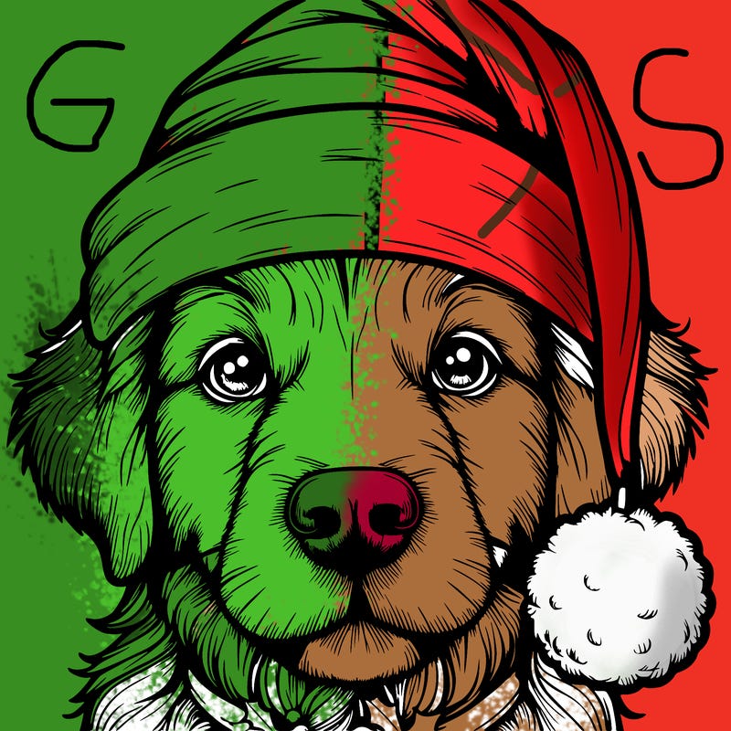 realistic dog with a christmas hat
