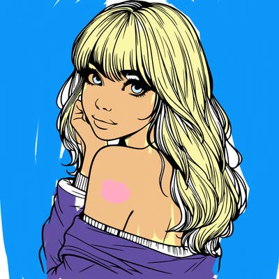 realistic girl with bangs looking over her shoulder