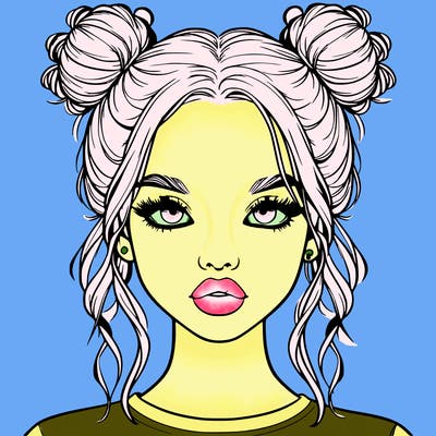 realistic girl with two buns in hair and lips