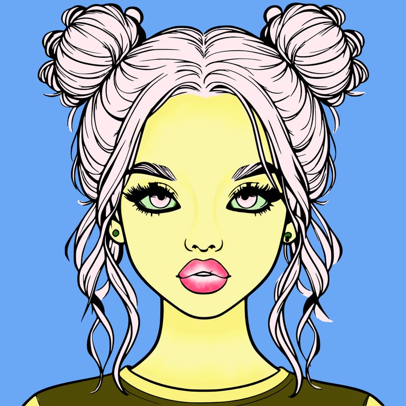 realistic girl with two buns in hair and lips