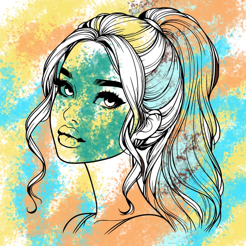 realistic girl with a ponytail on her hair and lips