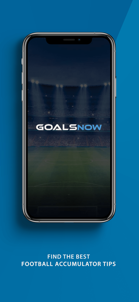GoalsNow app splash screen with football accumulator tips slogan