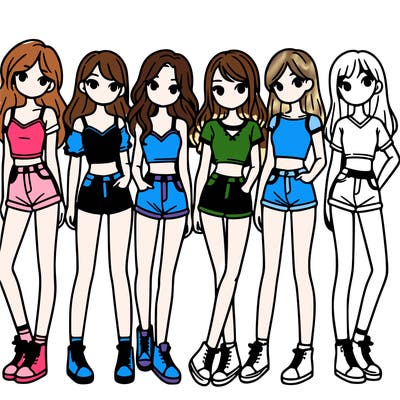 a group of girls wearing crop tops and shorts